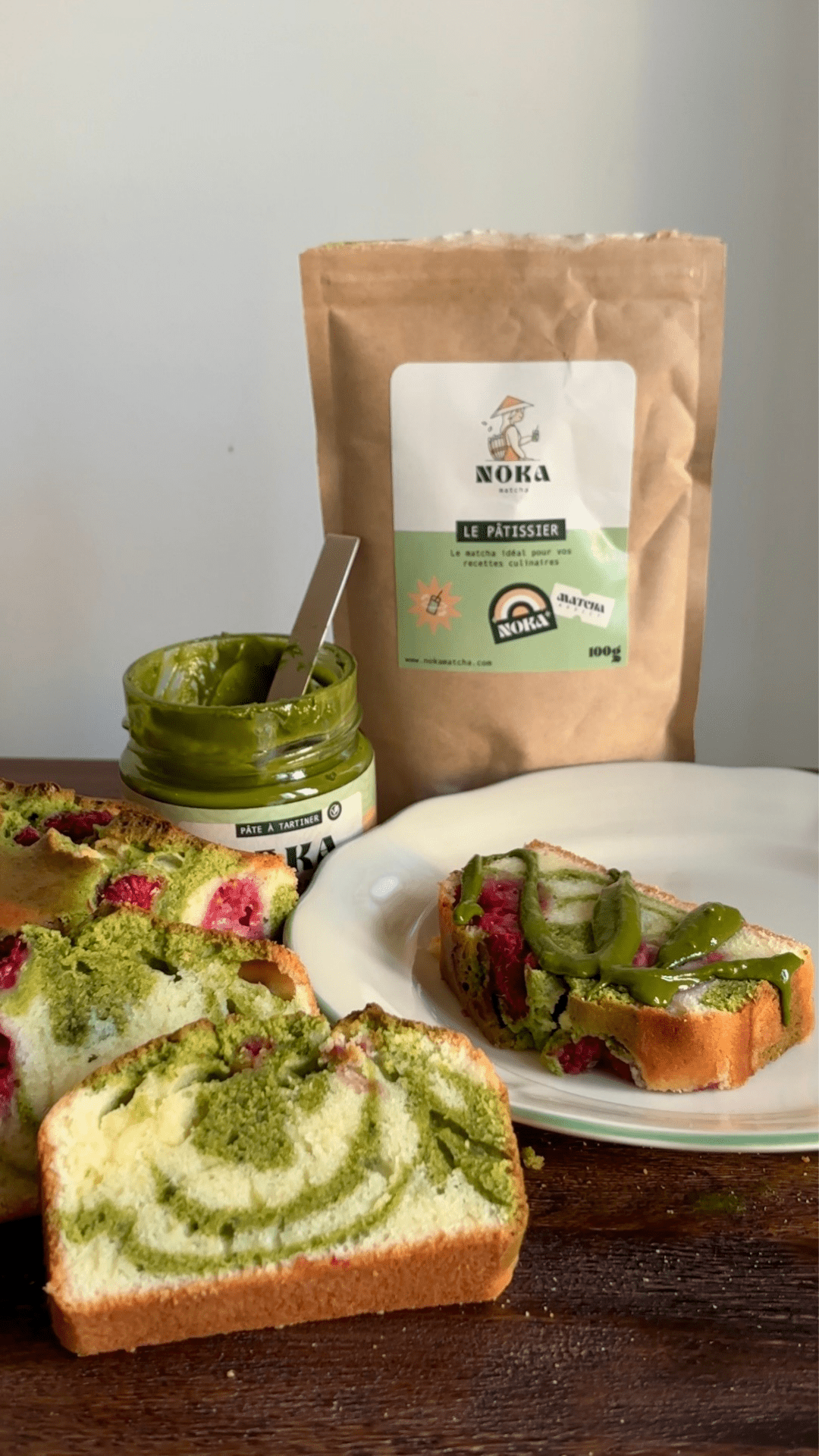 Cake marbré framboise et matcha