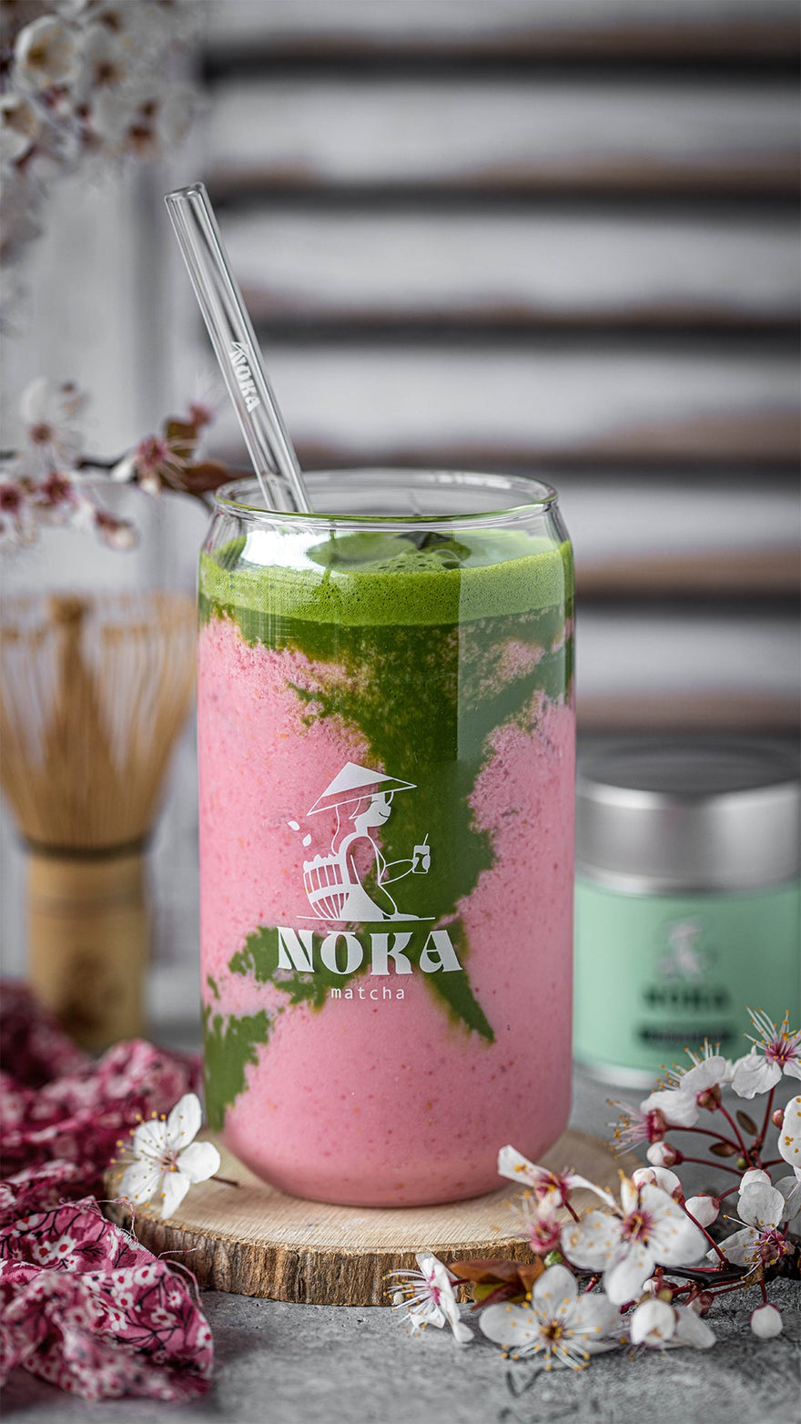 matcha latte framboise et rose