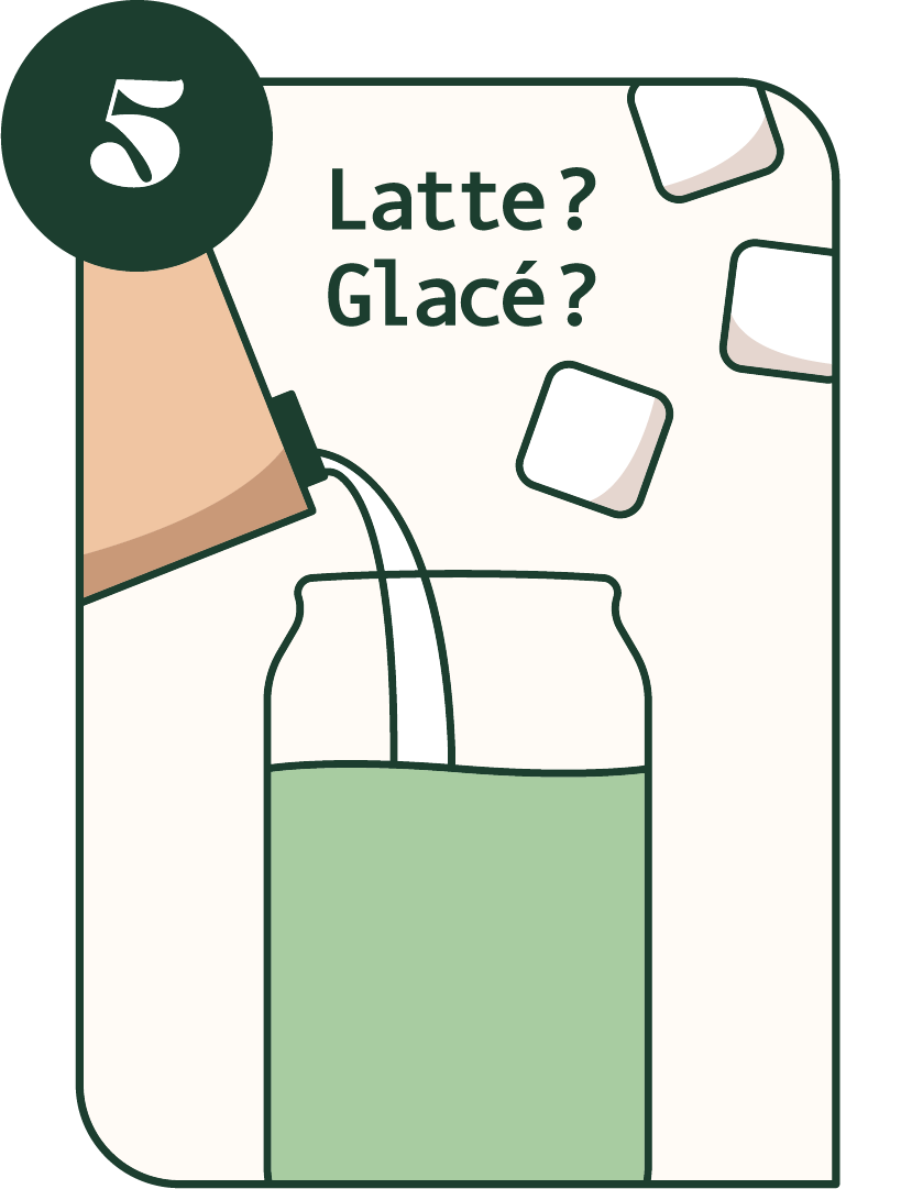 Préparation étape 5 personnalise ton matcha avec du lait et ou des glaçon, ice matcha late